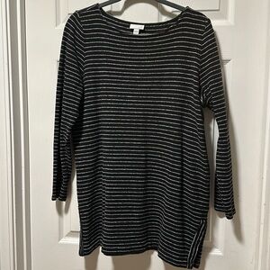 J.JILL * Black & White Stripe Cotton Pullover Tunic Sweater Top * Size L
